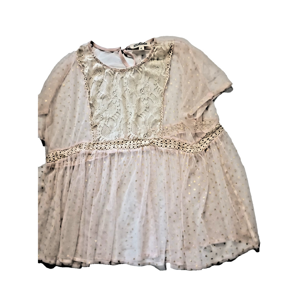 Listicle Women's  Pink Lace Floral Mesh Polka Dot Blouse Size L W012D